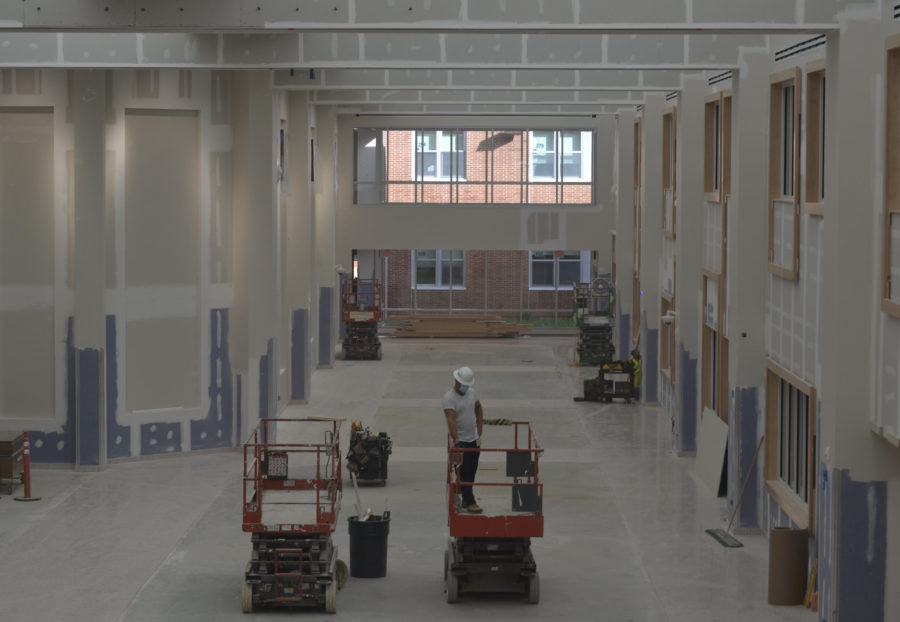 Final touches: preparing the atrium for student arrival