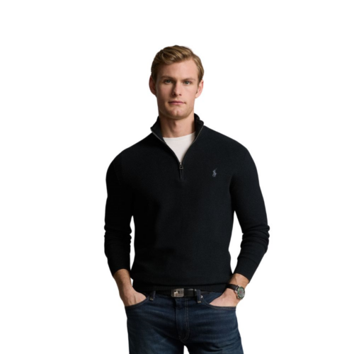 RALPH LAUREN Pull demi-zip black coton pima