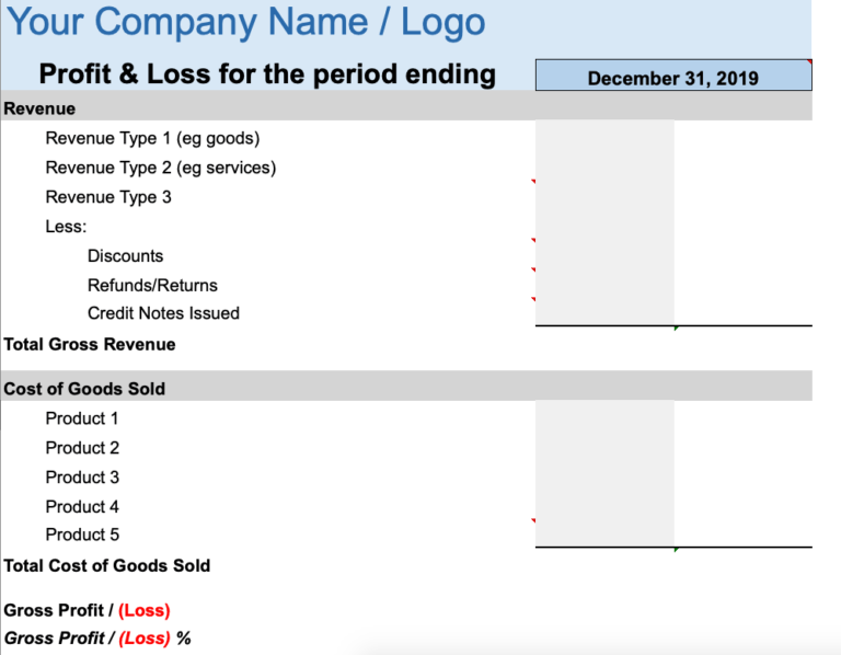 Simple Profit And Loss Statement Template For Self Employed from spreadsheetpage.com