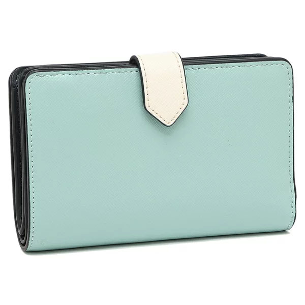 Kate Spade Medium Wallet Staci Colorblock Saffiano Medium Compact Bifold Poolside Light Blue Off White # WLR00124