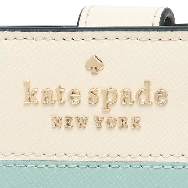 Kate Spade Medium Wallet Staci Colorblock Saffiano Medium Compact Bifold Poolside Light Blue Off White # WLR00124