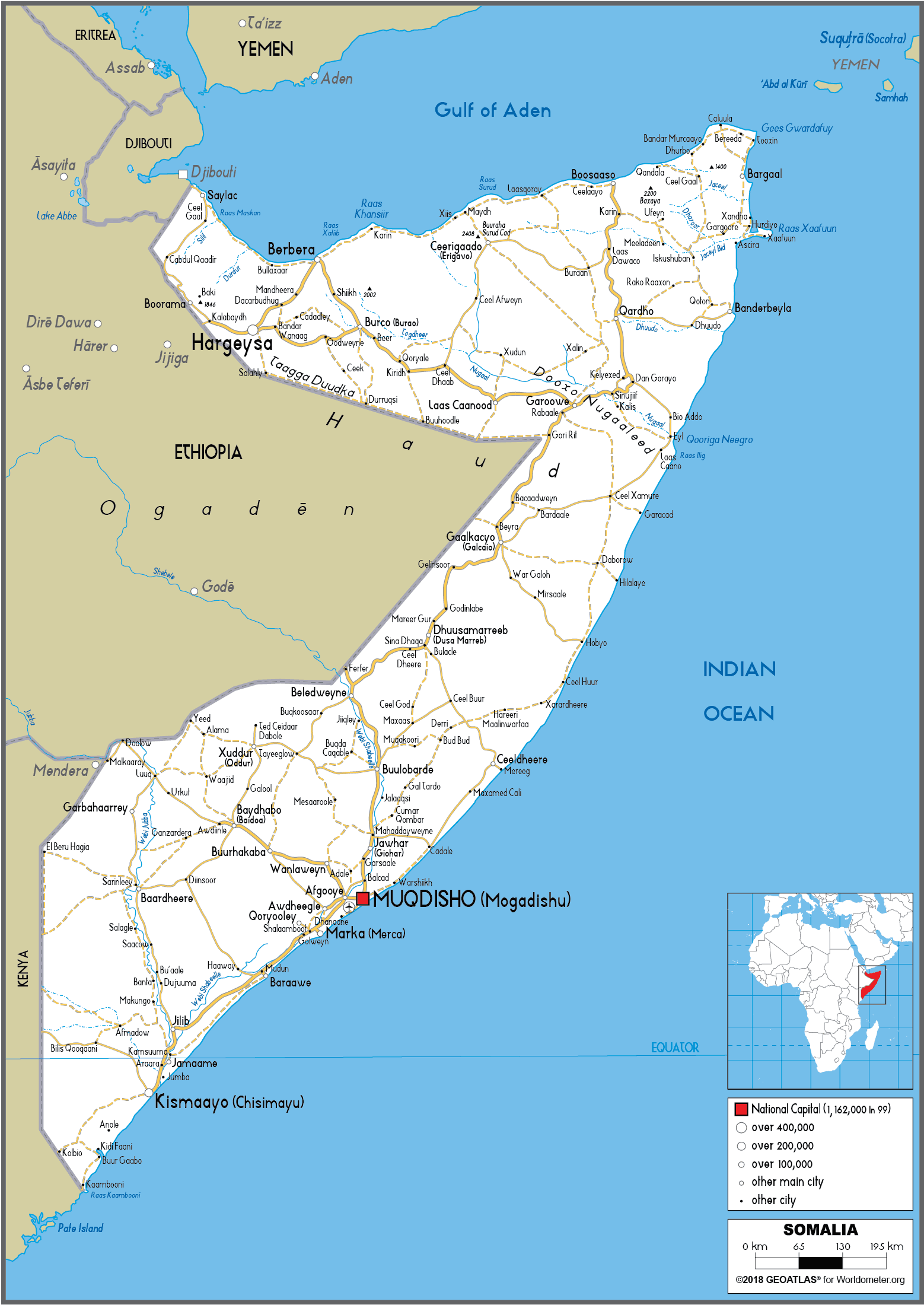 Large size Road Map of Somalia - Worldometer