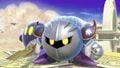 Meta Knight standing next to an “unmasked Meta Knight” on the stage.