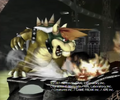 Screen capture of an early animation of Bowser's Fire Breath neutral special, as seen in E3 2001 promotional material.