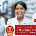 Final EQ accept list for the post of Pharmacist (Homeopathic), Post Code No. NR23724.