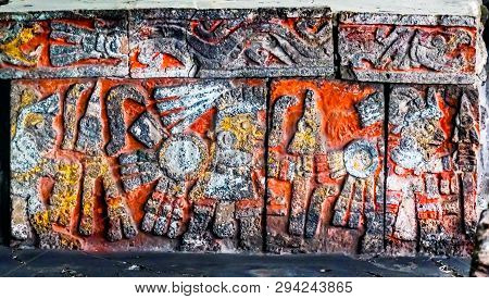 Ancient Carvings Aztec Eagle Warriors Palace Templo Mayor Mexico City Mexico. Great Aztec Temple Cre