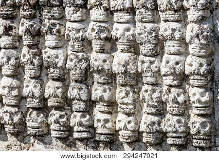 Ancient Aztec Skull Wall Templo Mayor Mexico City Mexico. Great Aztec Temple Created From 1325 To 15