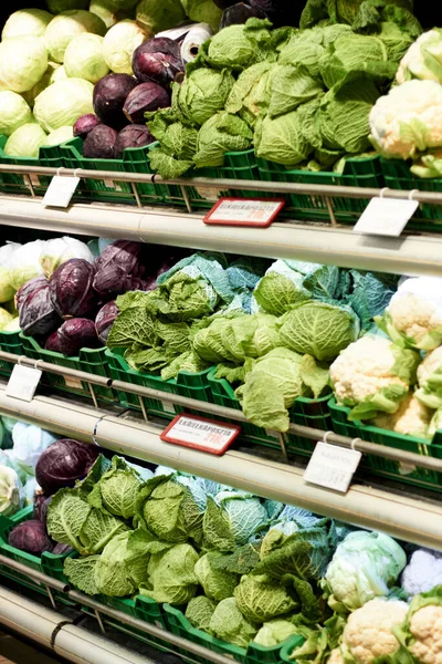 Fresh from the farm. a fresh produce aisle of lettuces and cabbages