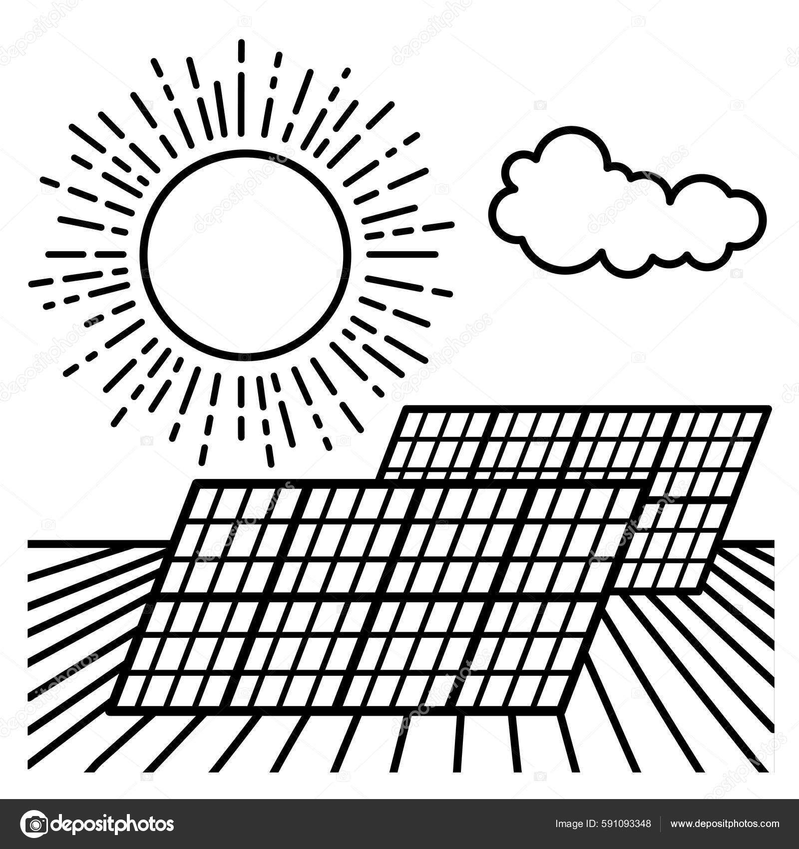 Solar Power Plant Eco Green Energy Concept Vector Line Art Stock Vector ...