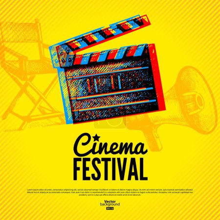 Illustration for Movie cinema festival poster. Vector background with hand drawn sketch illustrations - Royalty Free Image