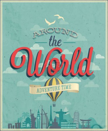 Illustration for Around the world poster. Vector illustration. - Royalty Free Image