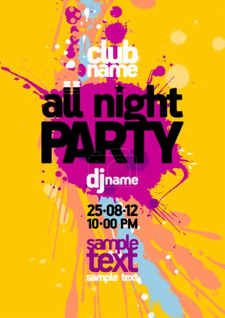 Illustration for All Night Party design template with place for text. - Royalty Free Image