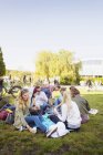 Young friends enjoying picnic — Stock Photo