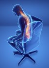 Sitting in chair male silhouette with back pain, digital illustration. — Stock Photo