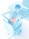 Office worker with back pain due to sitting in high angle view, digital illustration. — Stock Photo