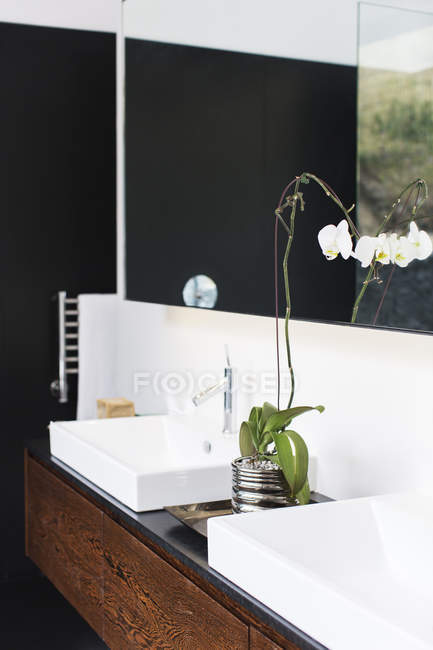 Sinks and mirrors in modern bathroom — Stock Photo