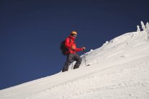 Skier skiing in snowy alps during winter — Stock Photo