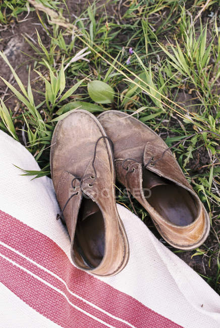 Brown leather lace up shoes — Stock Photo