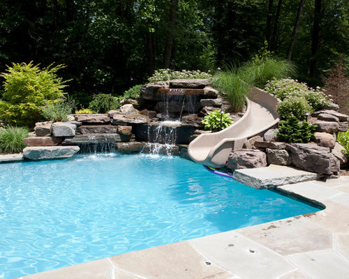 Rectangular Pool Design Ideas, Renovations & Photos with a Water Slide