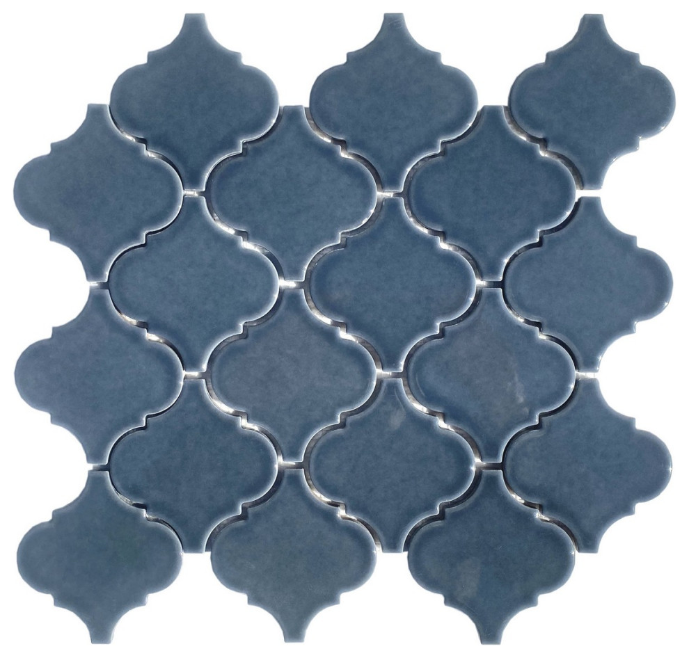 Slate Blue Glossy Arabesque Backsplash Wall Tile - Mediterranean ...