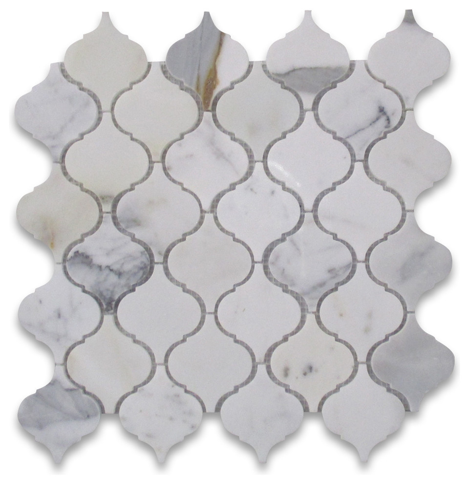 Calacatta Gold Calcutta Marble Arabesque Lantern Mosaic Tile Polished ...