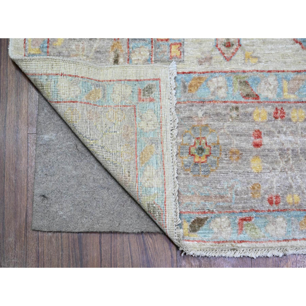 Beige, Extra Soft Wool Hand Knotted, Finer Peshawar Rug, 6'x9', 6'x9 ...