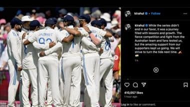 KL Rahul Reflects On India's 1-3 BGT 2024-25 Defeat, Thanks Indian National Cricket Team Supporters Down Under and Promises Side 'Will Strive To Turn The Tide Next Time' (See Post)