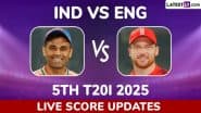 IND 111/1 in 7 Overs | India vs England Live Score Updates of 5th T20I 2025: Hosts' Onslaught Continues; Visitors Under Pressure