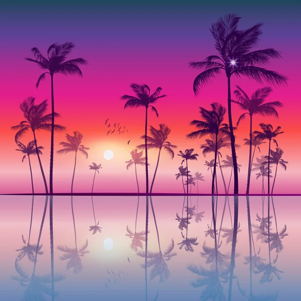 Palm trees at sunset — Stock Vector © dahabians #24541163