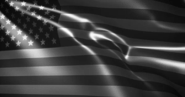 Black and White American Flag, United States of America flag with waving folds, close up view, 3D rendering