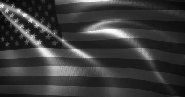 Black and White American Flag, United States of America flag with waving folds, close up view, 3D rendering