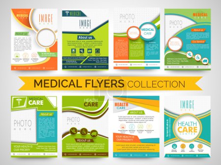 Illustration for Medical and Health Care Flyers, Templates or Brochures set with place holders for image and content. - Royalty Free Image