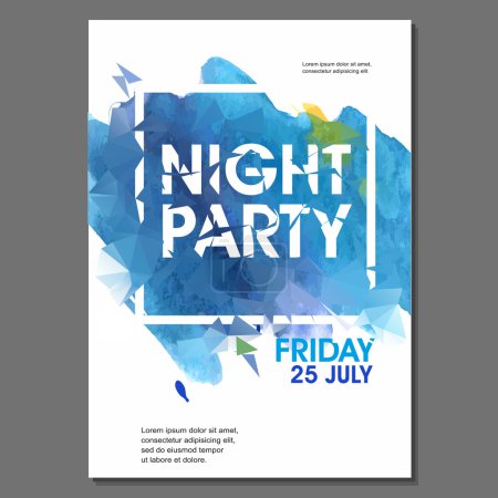 Illustration for Summer Night Party Vector Flyer Template - Design. Polygonal graphic. Watercolor spot. - Royalty Free Image