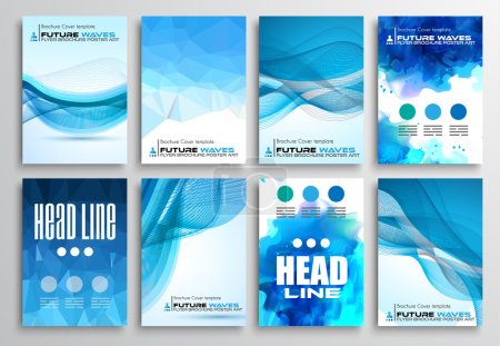 Illustration for Set of Flyer Design, Infographics Brochure Designs, Technology Backgrounds. Mobile Technologies, Teamworks and statistic Concepts and Applications covers. - Royalty Free Image