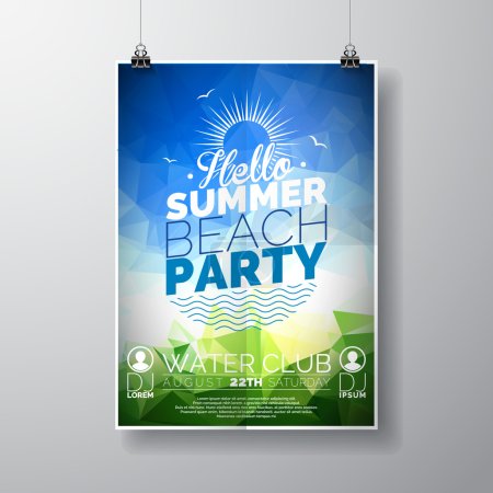 Illustration for Vector Party Flyer poster template on Summer Beach theme with abstract shiny background. Eps 10 illustration. - Royalty Free Image