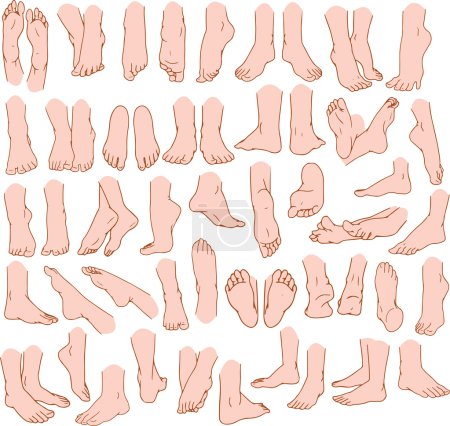 Illustration for Vector illustrations pack of human feet in various gestures. - Royalty Free Image