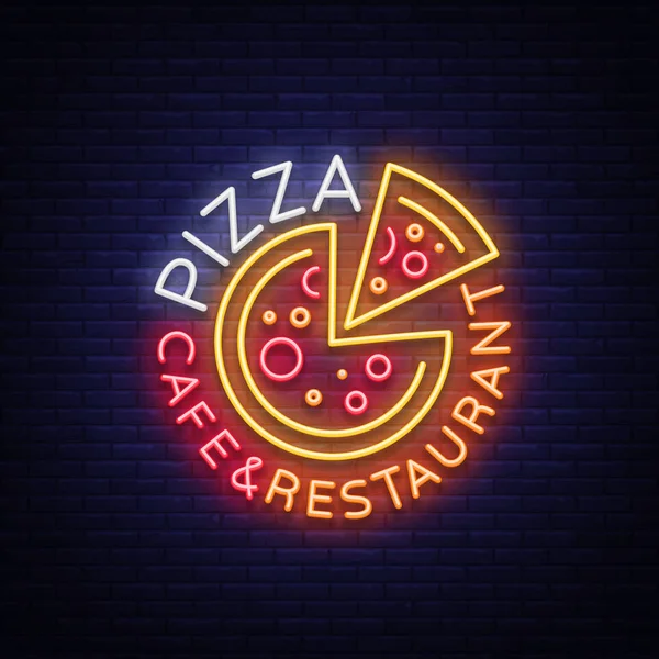 Pizza logo in neon style. Neon sign, emblem on Italian food. Pizza cafe ...