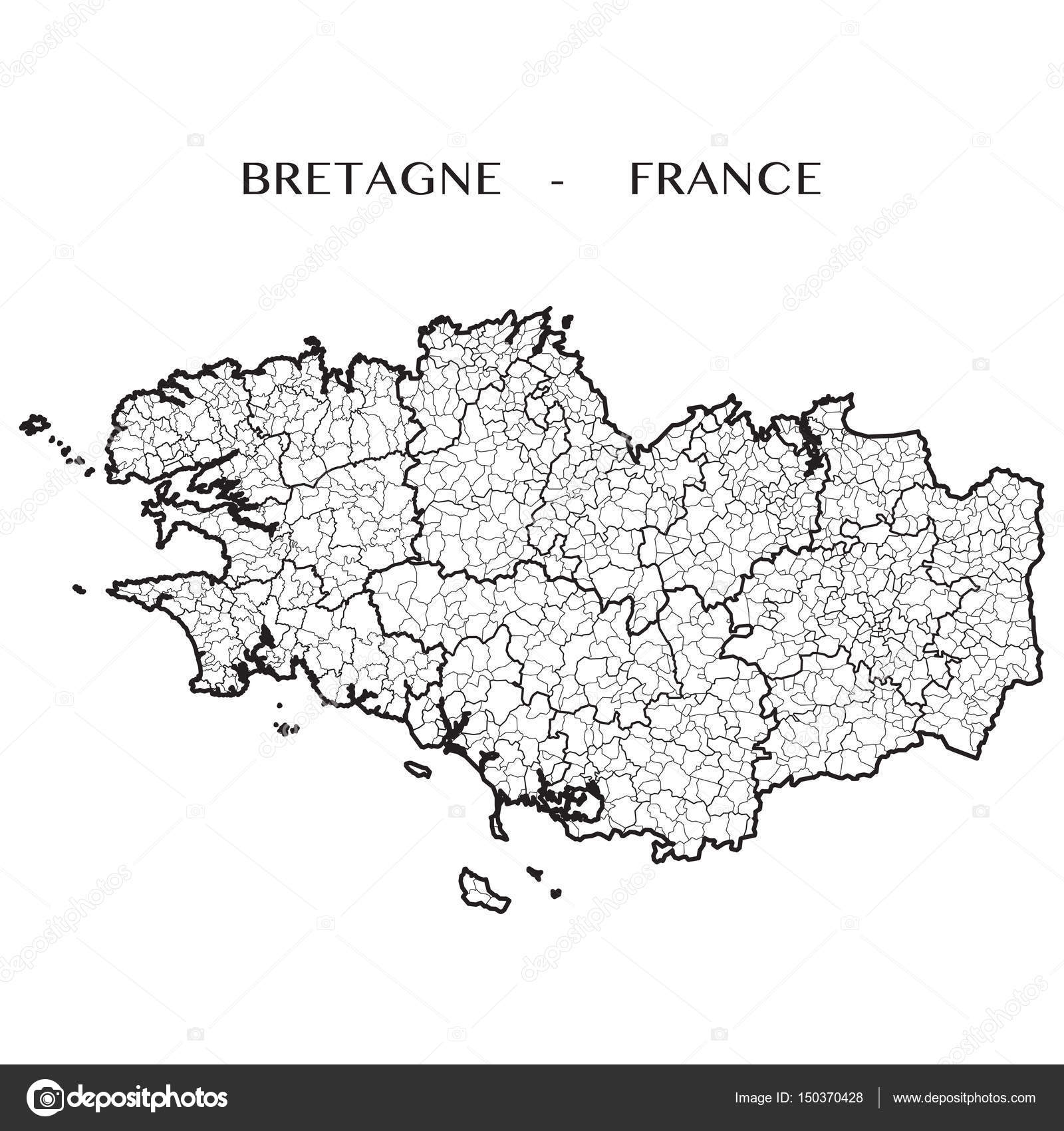 Gedetailleerde kaart van de Franse regio Bretagne (Bretagne, Frankrijk ...