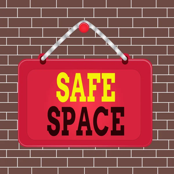 Text sign showing Safe Space. Conceptual photo a place or room in which you are protected from harm or danger Board fixed nail frame string striped colored background rectangle panel.