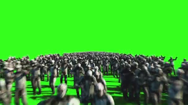 A large crowd of zombies. Apocalypse, halloween concept. 4K green ...