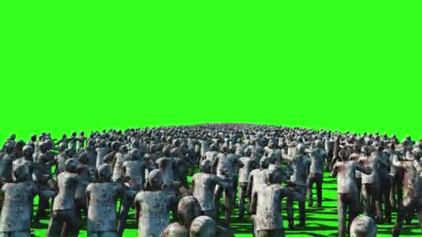 A large crowd of zombies. Apocalypse, halloween concept. 4K green ...