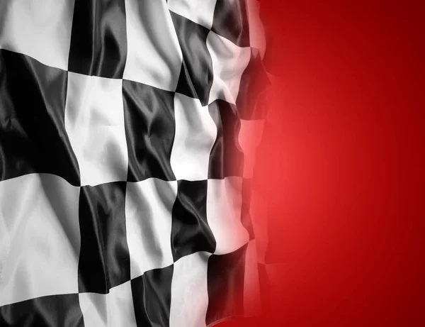 Checkered black and white flag on red background