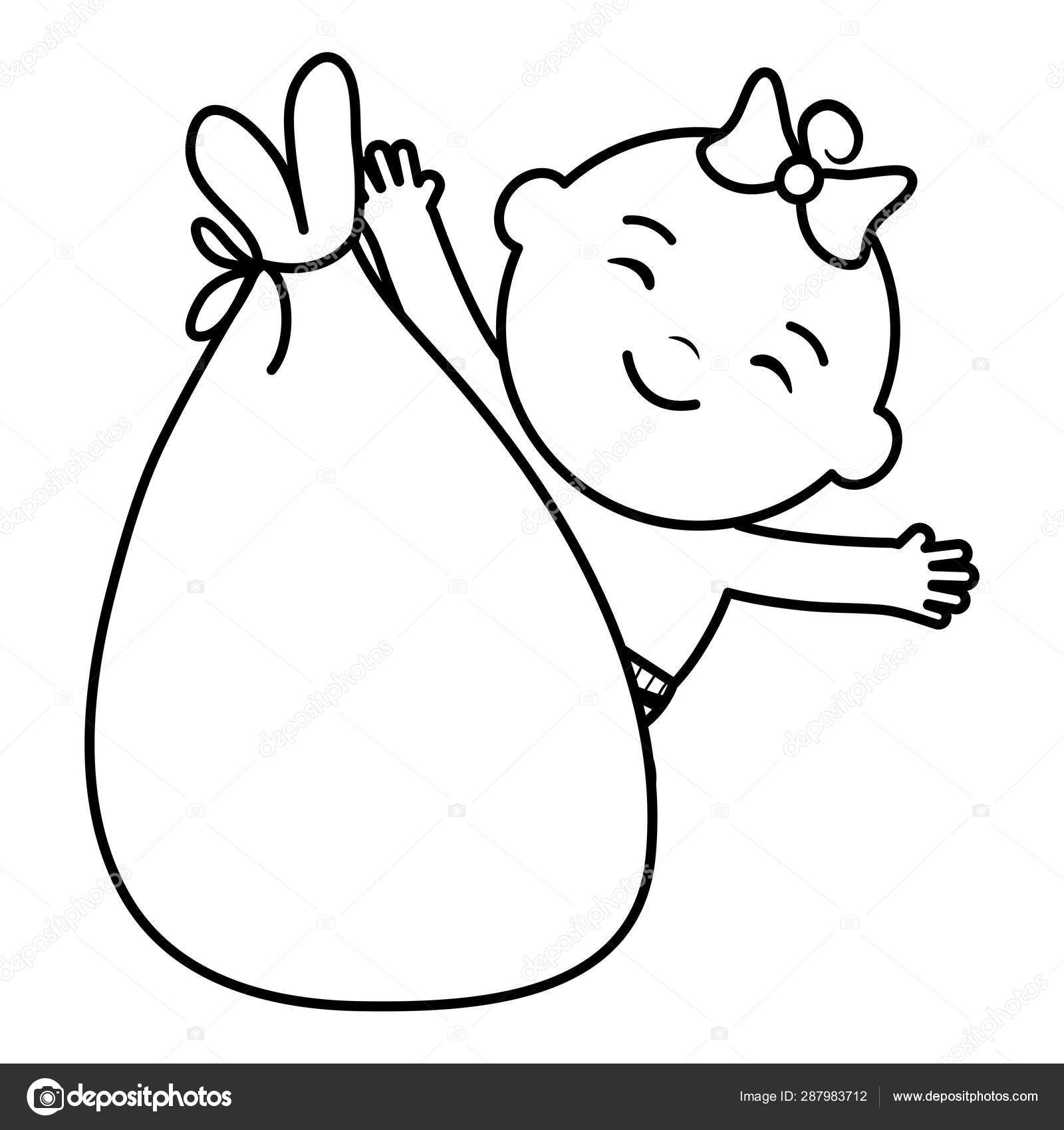 Cute little baby girl in bag character Stock Vector by ©stockgiu 287983712