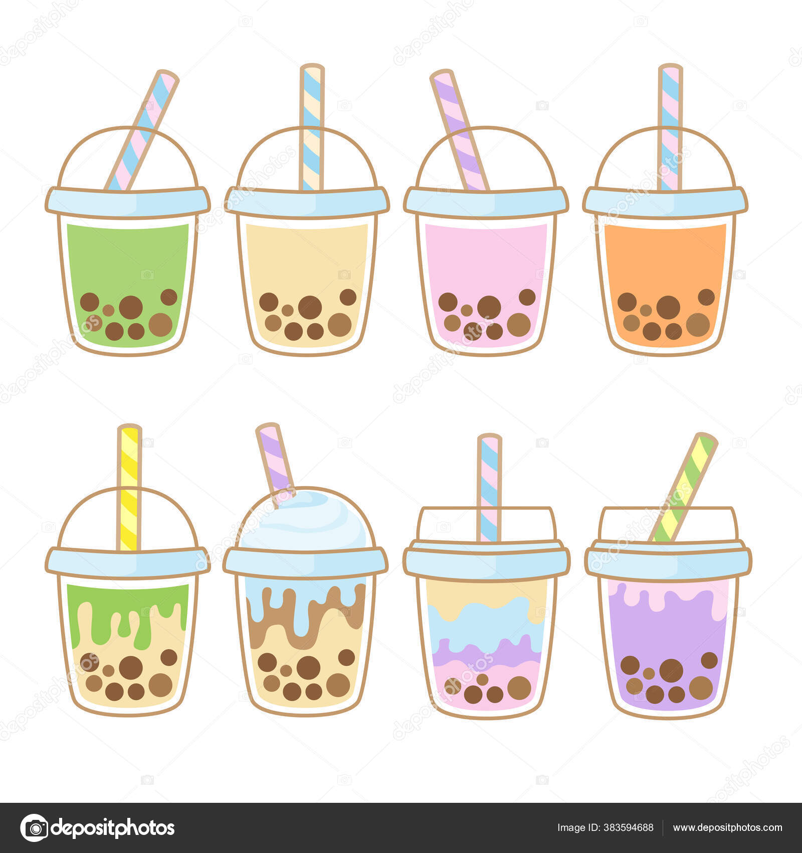 Bubble Tea Flavors Cup Design Collection Pearl Milk Tea Yummy Stock ...