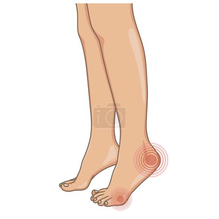 Illustration for Female legs barefoot, side view. Vector illustration, hand drawn cartoon style isolated on white. - Royalty Free Image