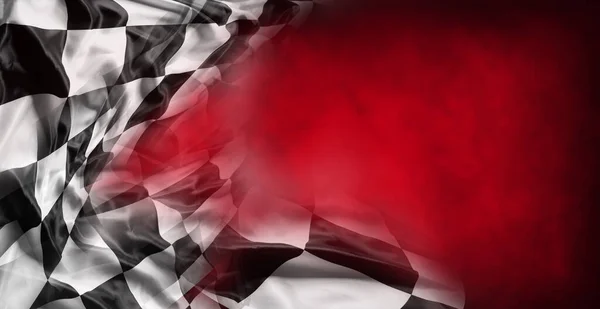 Checkered black and white flag on red background