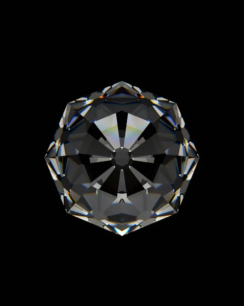 Natural resources eight cut diamond cut and polished beautiful jewel gemstone with refracted facets of light antiquity clarity chromatic aberration black background top view 3d illustration render