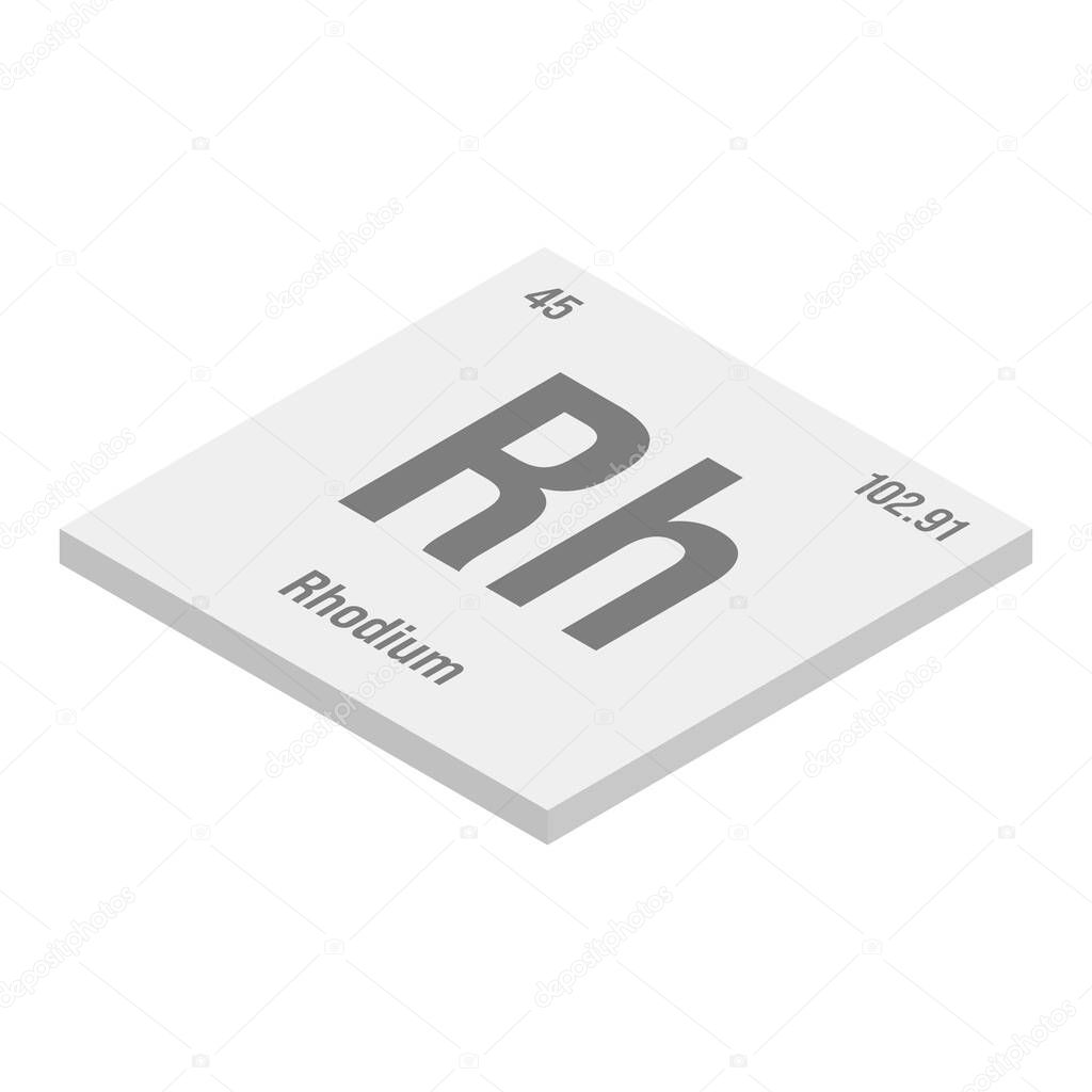 Rhodium, Rh, gris Ilustración isométrica 3D del elemento de tabla ...