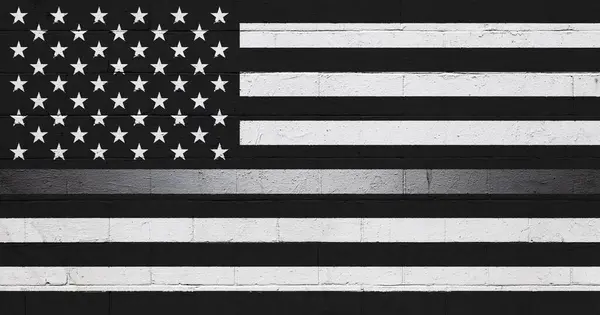 Black and white U.S. Flag with a thin silver line in the middle used during the funeral ceremonies when a correctional officer died in duty.