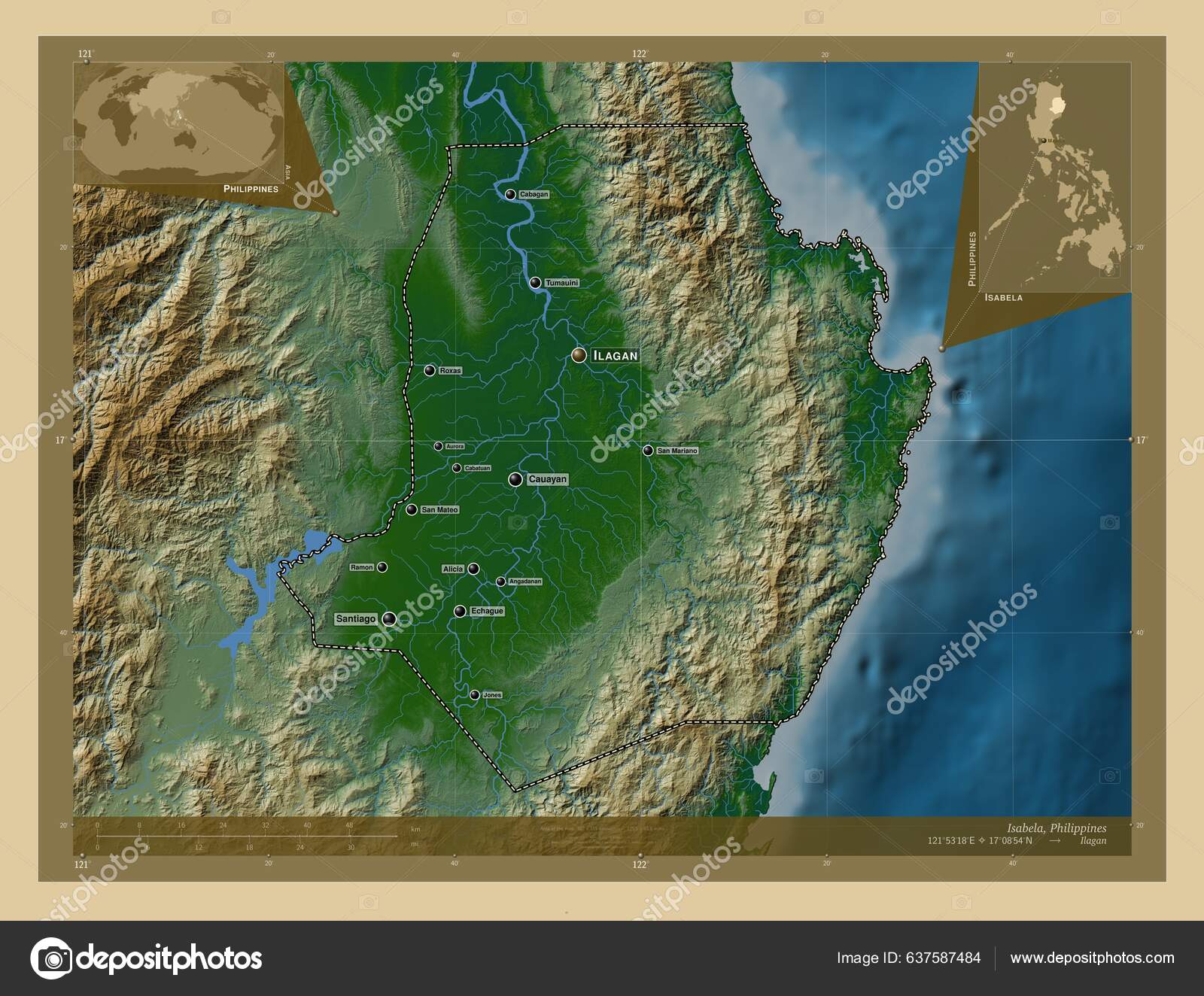 Isabela Province Philippines Colored Elevation Map Lakes Rivers ...